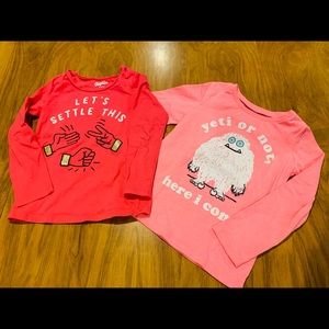 Two girls long sleeve graphic tees in pink size 6 / 6X Osh Kosh / Yeti